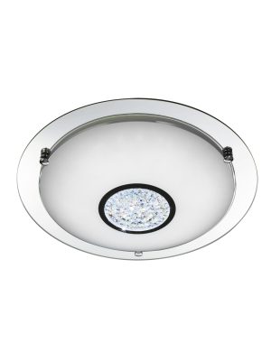 Searchlight Portland LED Flush Chrome Mirror White Glass Shade IP44