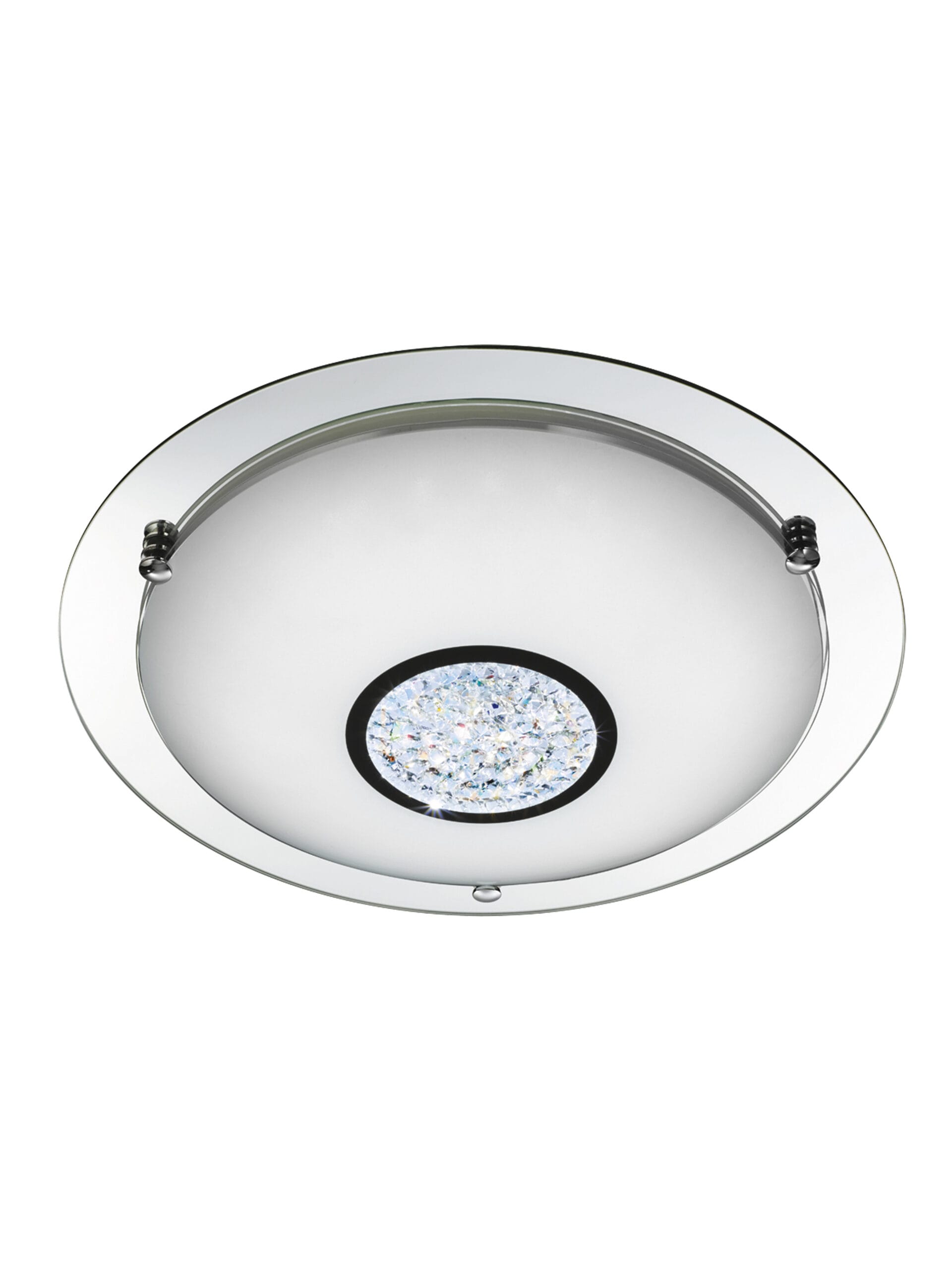 Searchlight Portland LED Flush Chrome Mirror White Glass Shade IP44