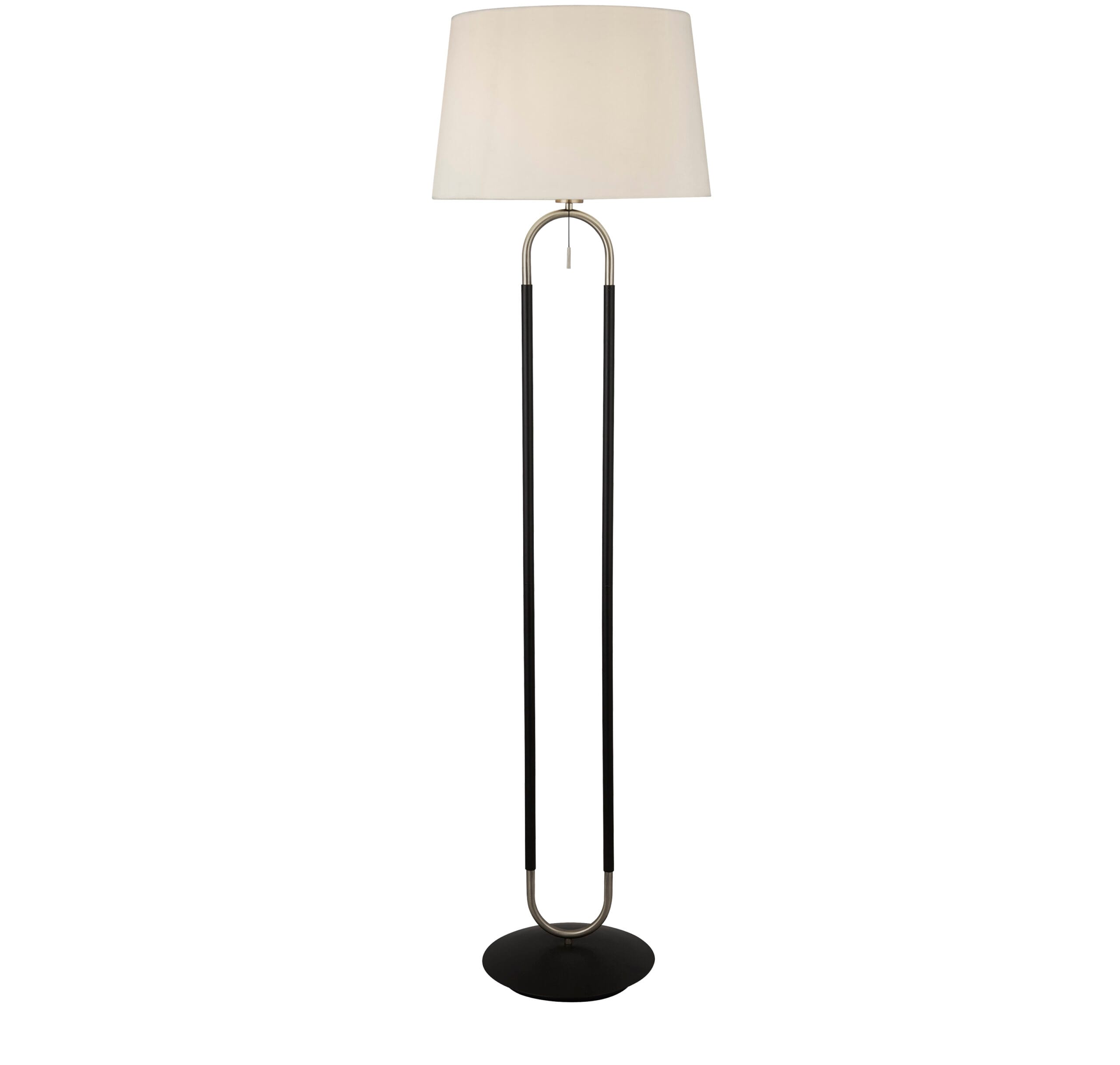 Searchlight Jazz Floor Lamp Black Satin Silver Metal & White Velvet