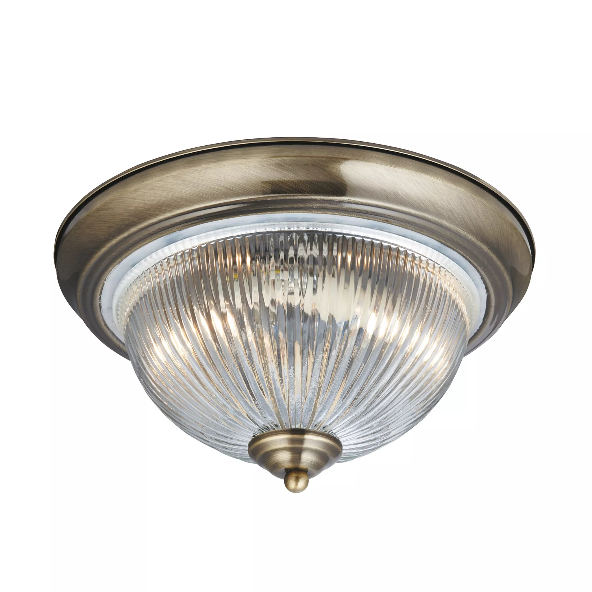 Searchlight American Diner Antique Brass Flush Fitting with Clear Ribbed Glass