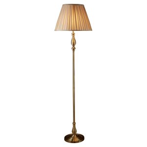 Searchlight Flemish Floor Lamp Antique Brass Metal & Grey Pleated Shade