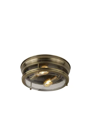 Searchlight Glasgow Flush Antique Brass with Clear Glass