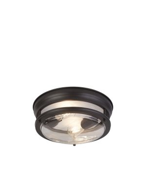 Searchlight Glasgow 2Lt Flush Black Metal & Clear Glass