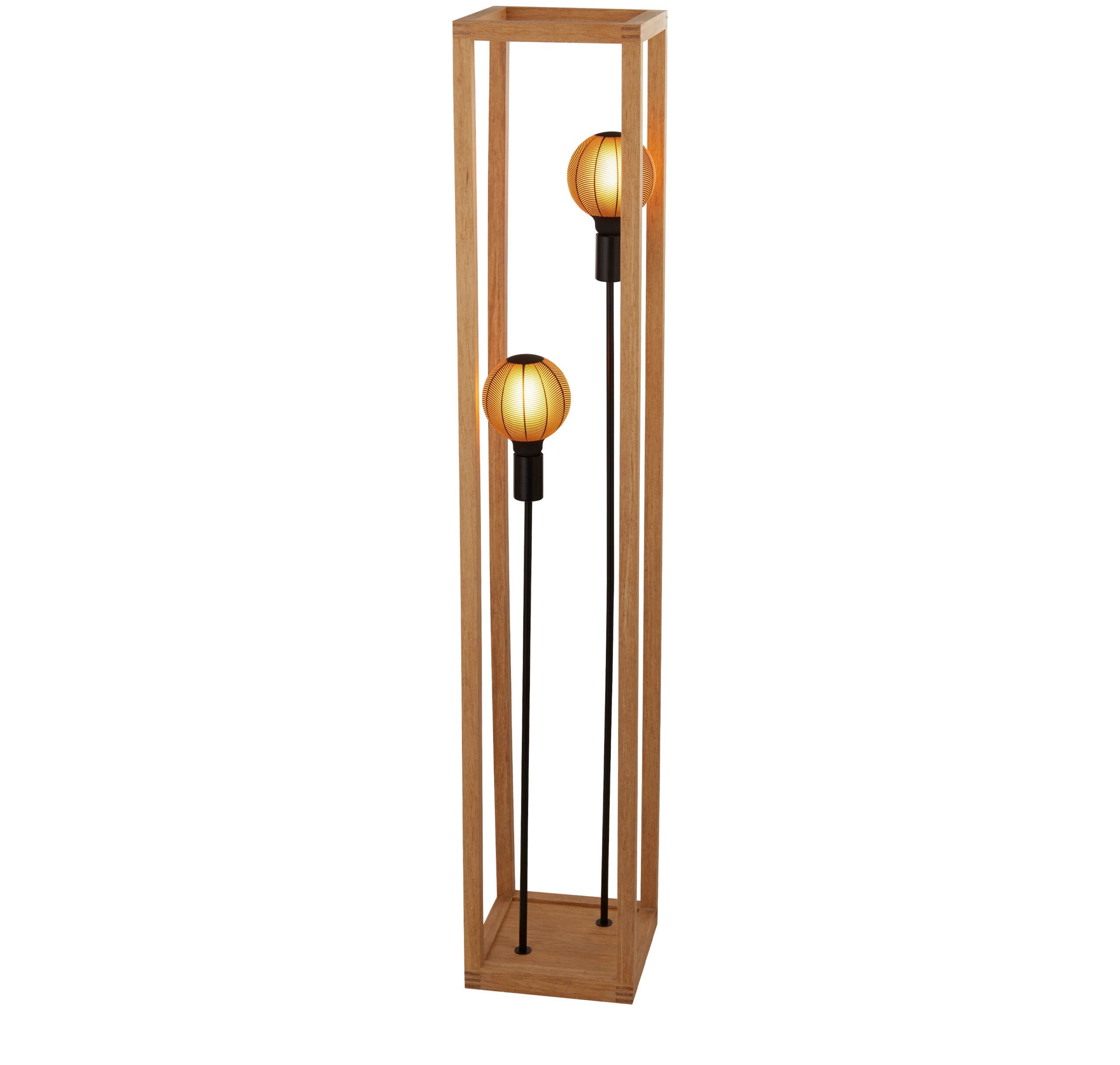 Searchlight Square 2Lt Floor Lamp Natural Wood & Black Metal