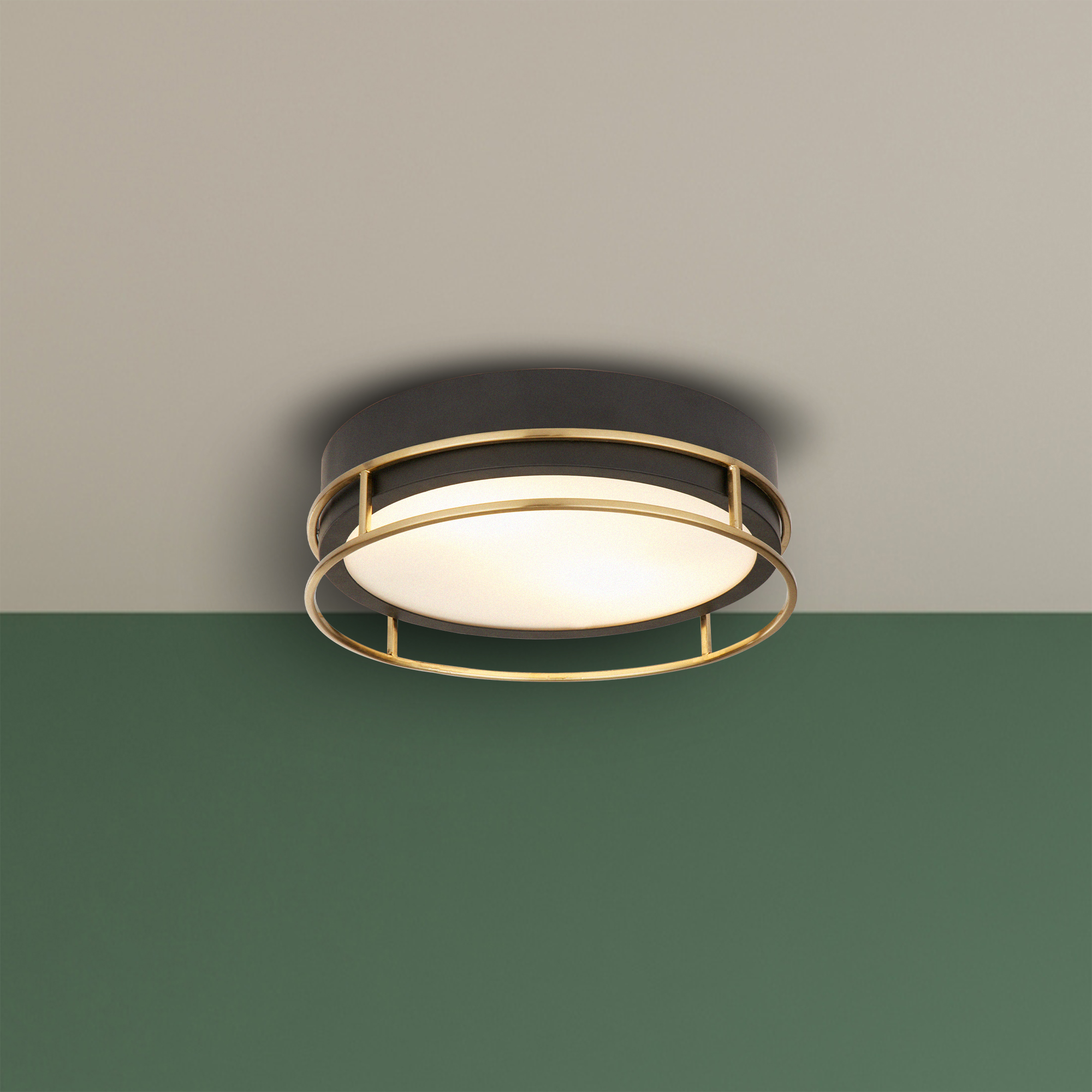Searchlight Phoenix 2Lt Flush Black Brass Metal & Frosted Glass