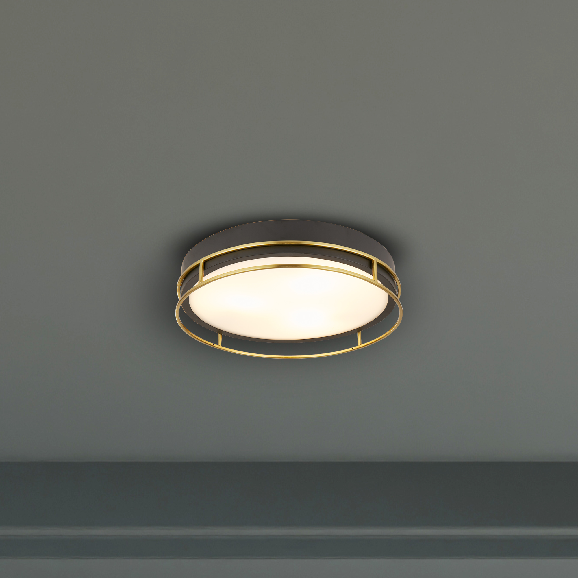 Searchlight Phoenix 3Lt Flush Black Brass Metal & Frosted Glass