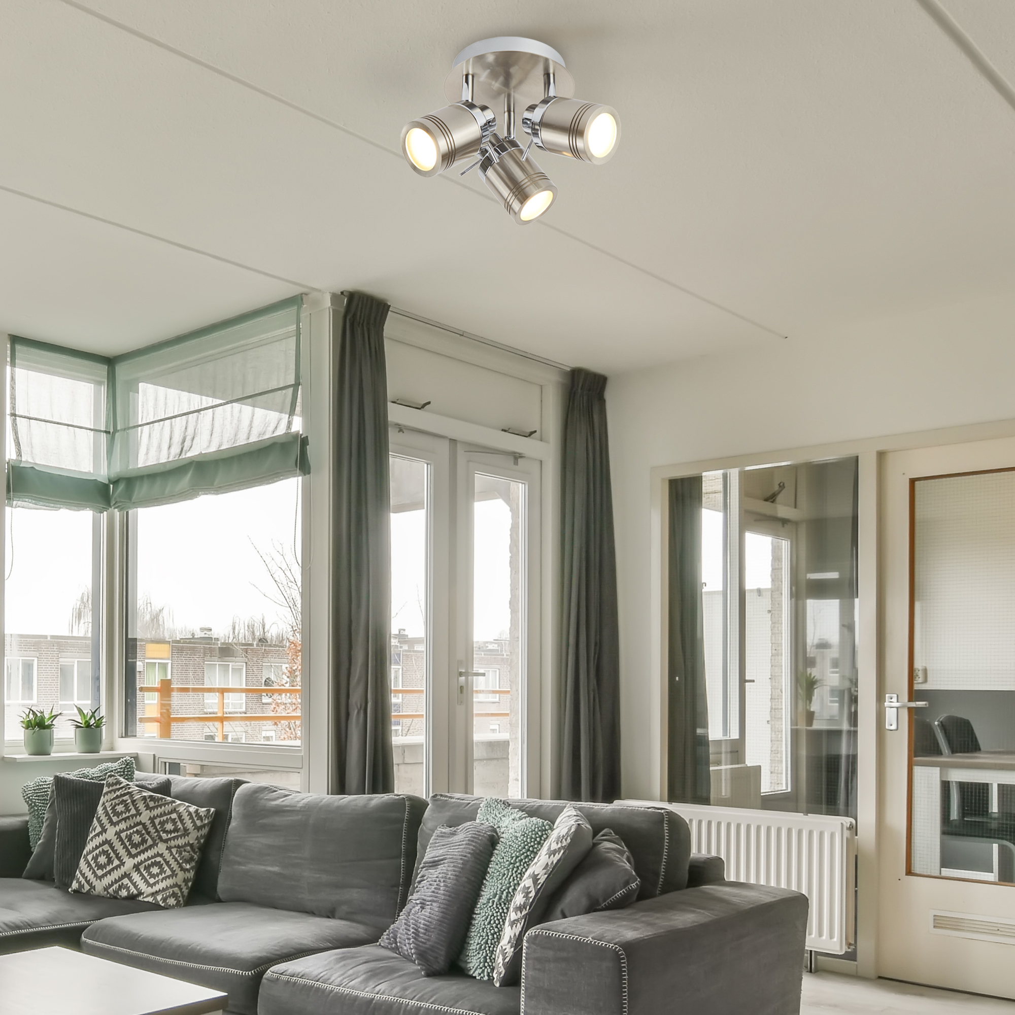 Searchlight 6603SS Samson Three Light Ceiling Spotlights In Satin Silver
