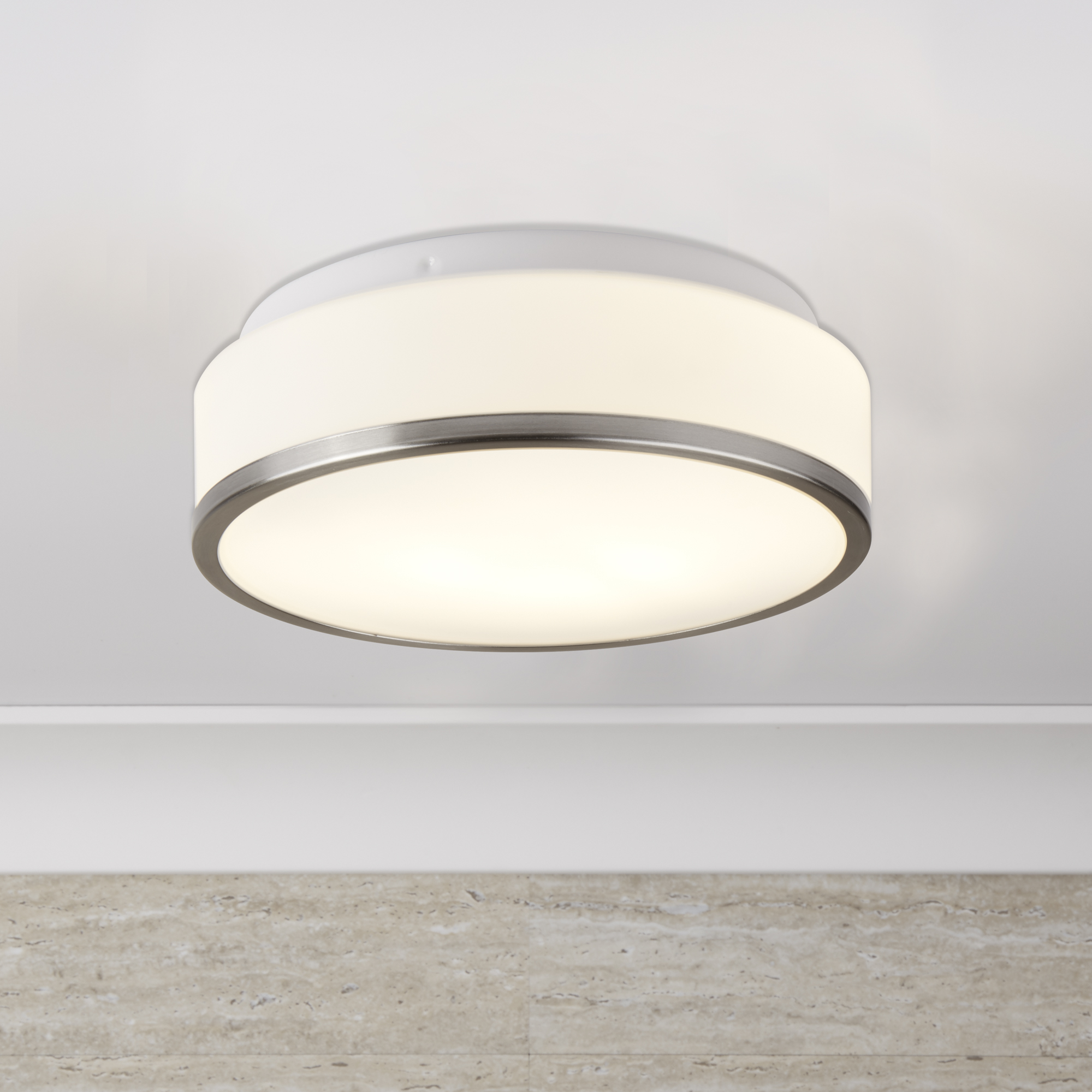 Searchlight Cheese 2Lt Flush Satin Silver Metal & White Glass