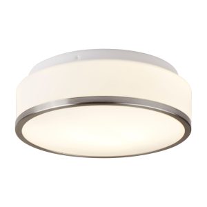 Searchlight Cheese 2Lt Flush Satin Silver Metal & White Glass