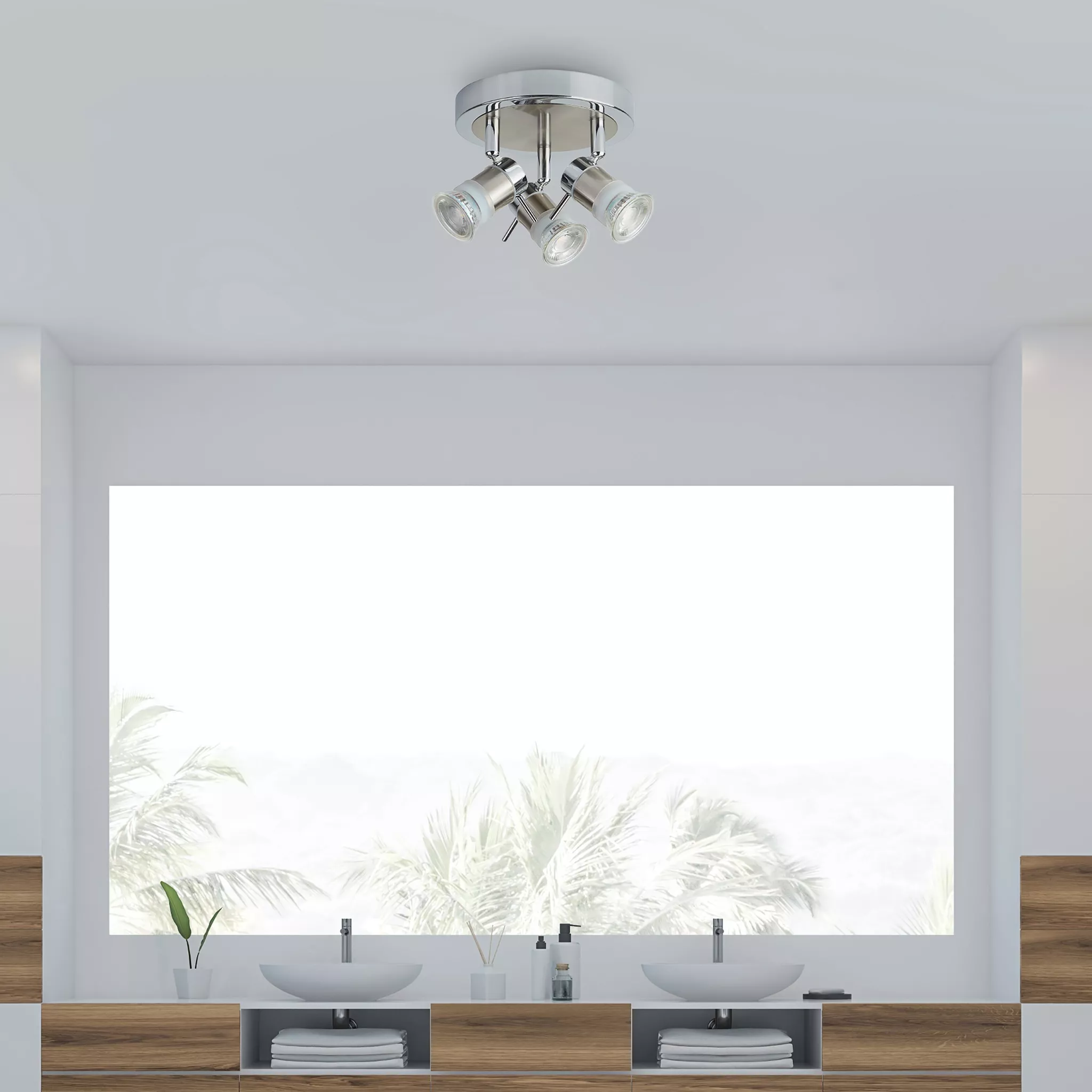Searchlight Aries 3 LED Round Spotlight Chrome Satin Silver IP44