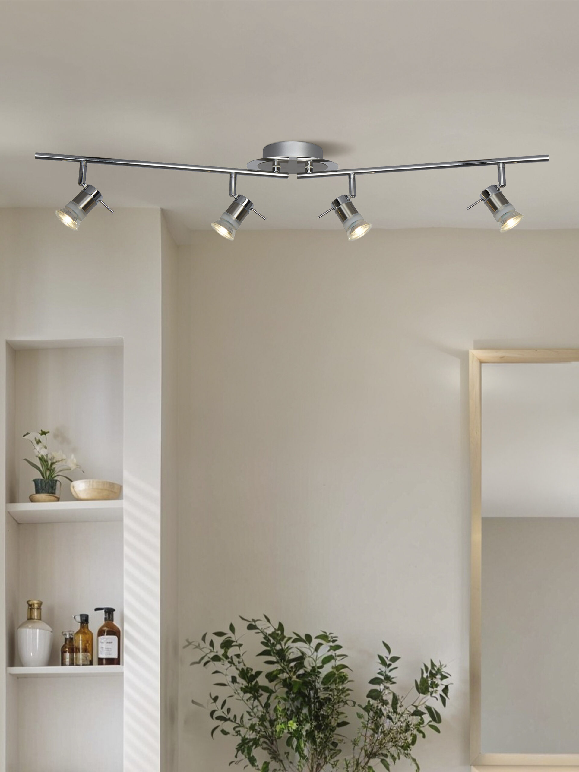 Searchlight Aries 4Lt Split Bar Spotlight Chrome & Satin Silver Metal