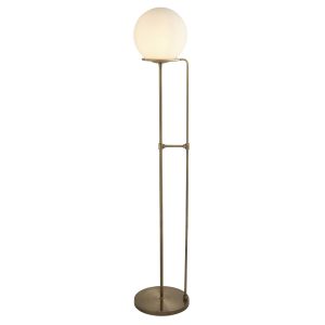 Searchlight Sphere Floor Lamp Antique Brass Metal & Opal Glass