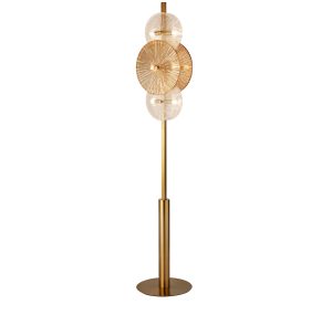 Searchlight Wagon Wheel 6Lt Floor Lamp Bronze Metal Clear Amber Glass