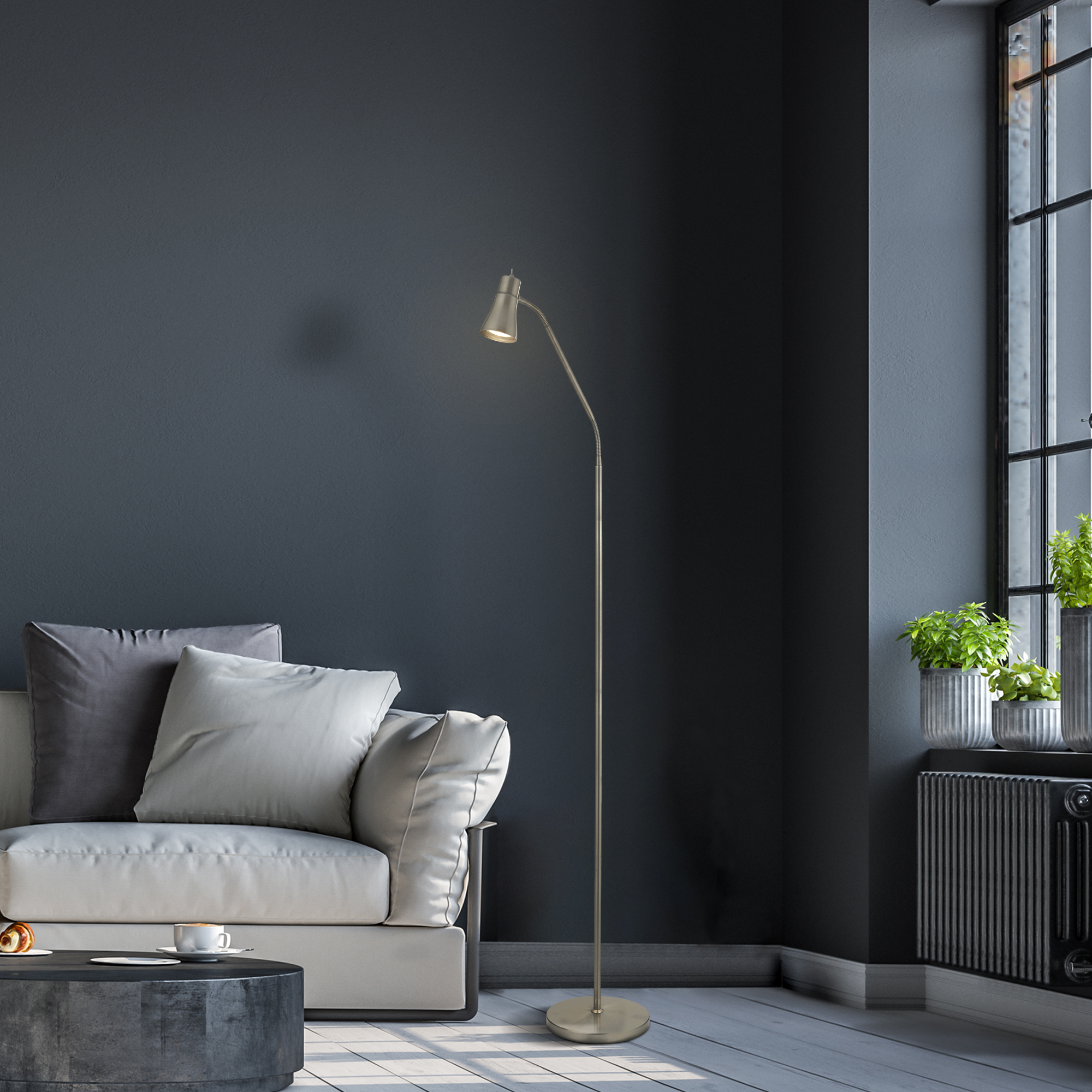 Searchlight Jolly Floor Lamp Satin Silver Metal