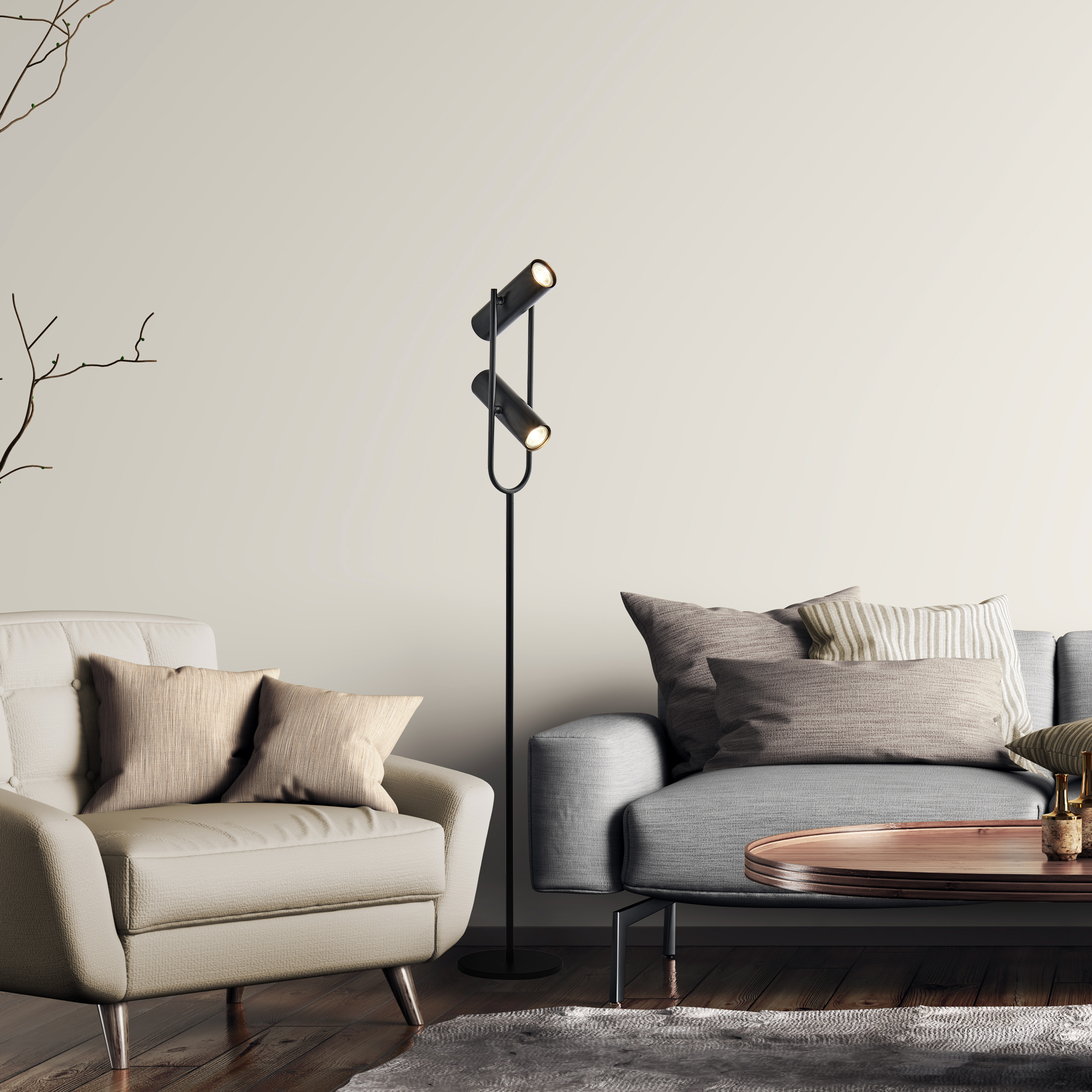Searchlight Telescope 2Lt Floor Lamp Matt Black Metal