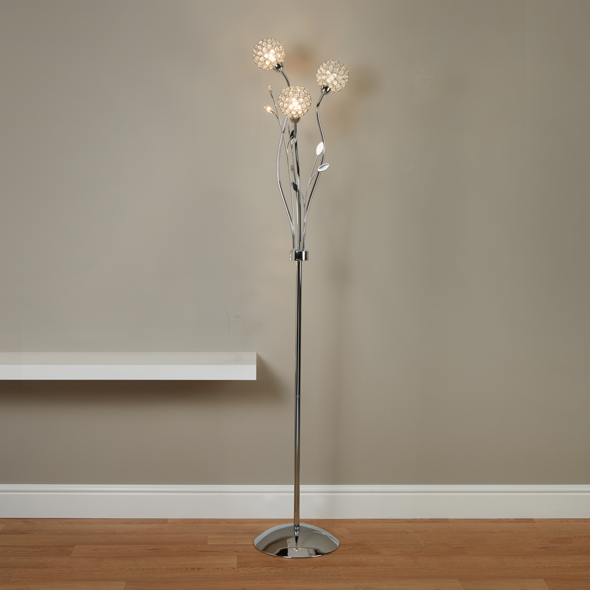 Searchlight Bellis II 3Lt Floor Lamp Chrome & Clear Glass
