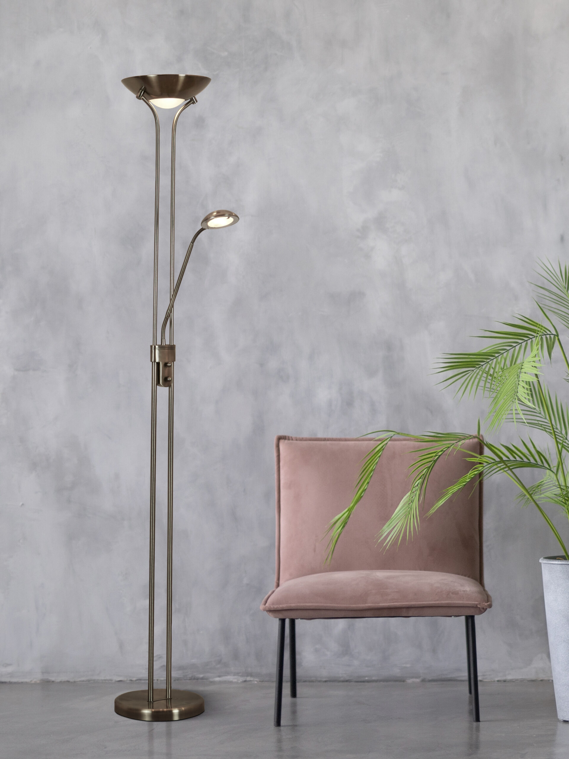 Searchlight Mother & Child Floor Lamp Antique Brass Metal & Glass
