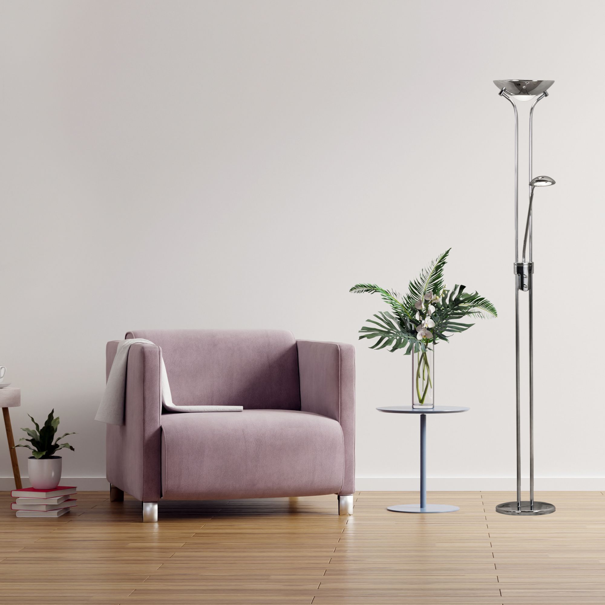 Searchlight Mother & Child Floor Lamp Chrome Metal & Glass