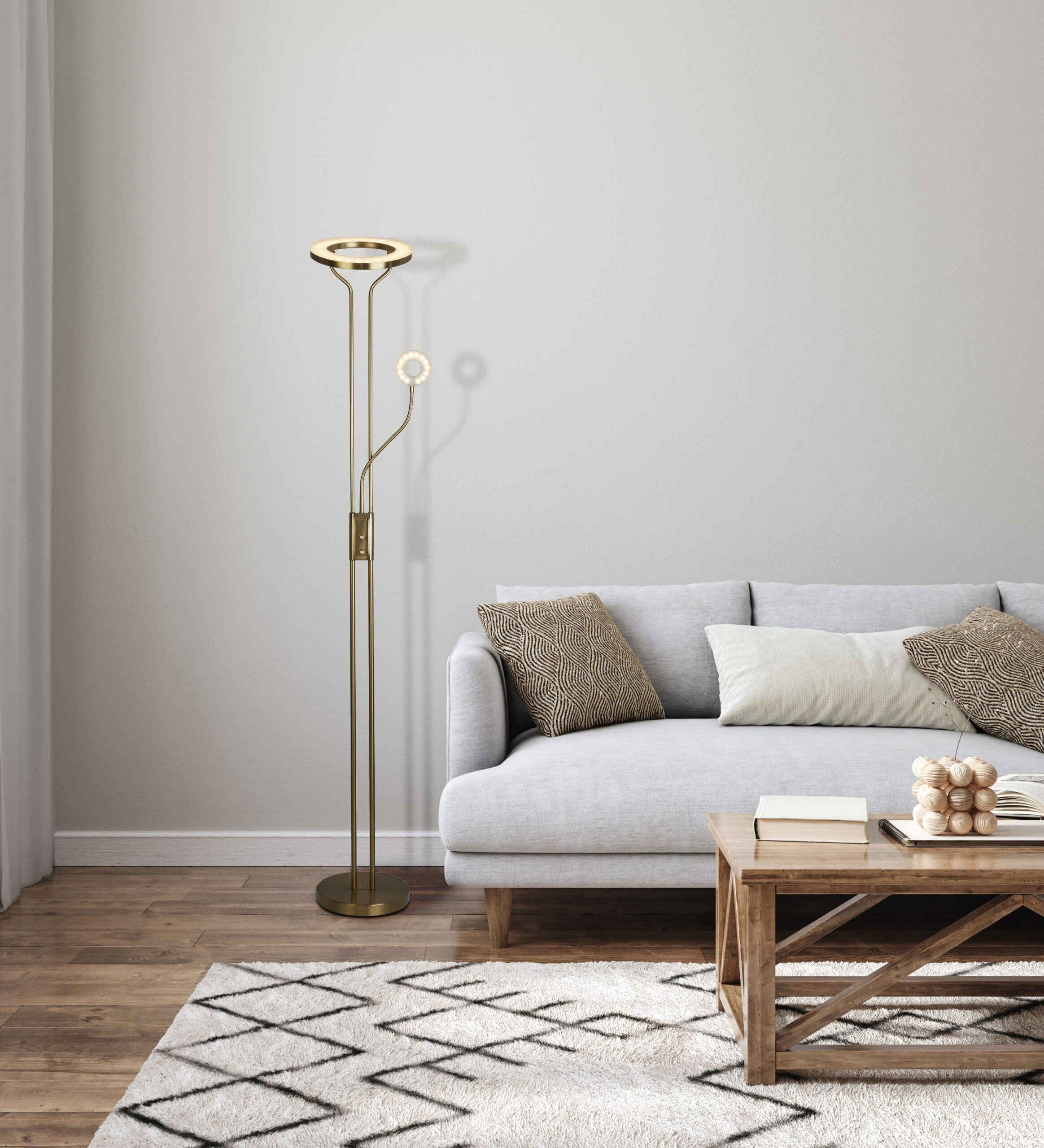 Searchlight Mother & Child Floor Lamp Satin Brass Metal