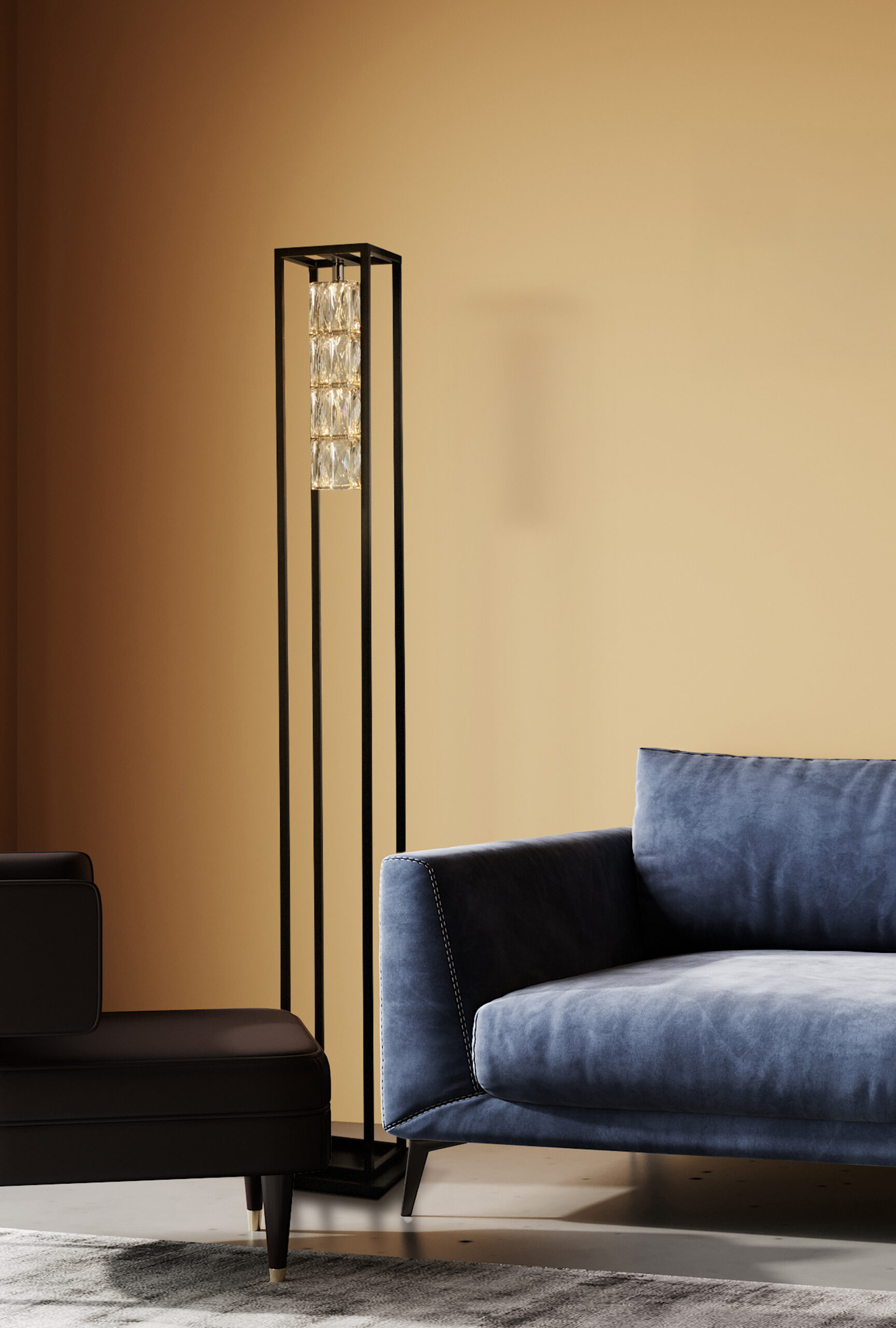 Searchlight Elevator Floor Lamp Matt Black Frame & Crystal Centre