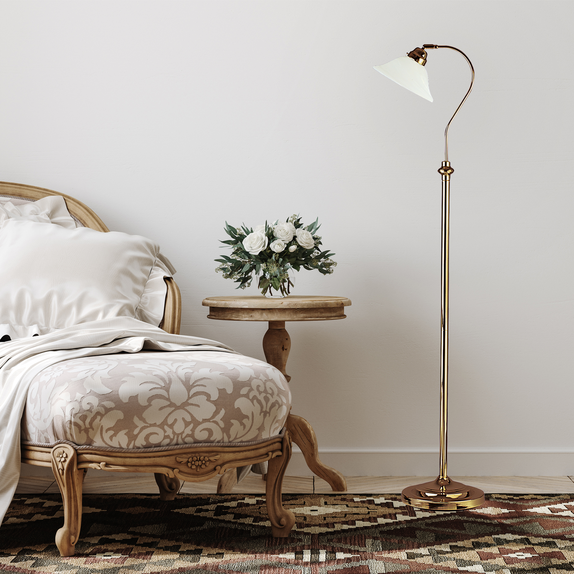 Searchlight Adjustable Floor Lamp Antique Brass Metal & Scavo Glass
