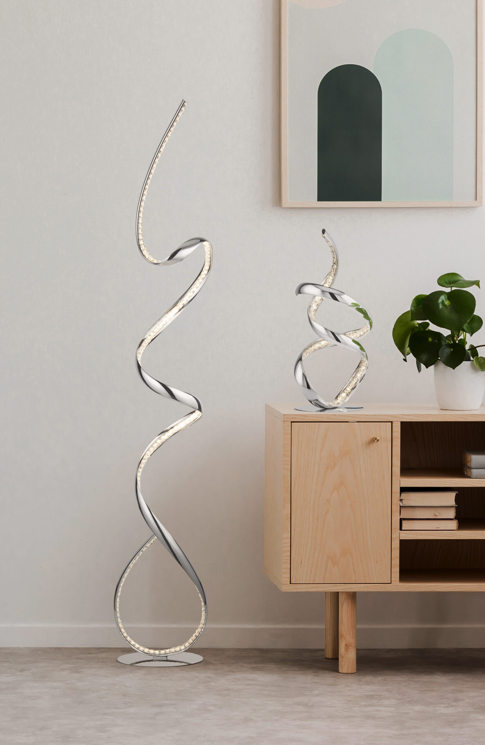 Searchlight Twirls LED Floor Lamp Chrome & Clear Crystal