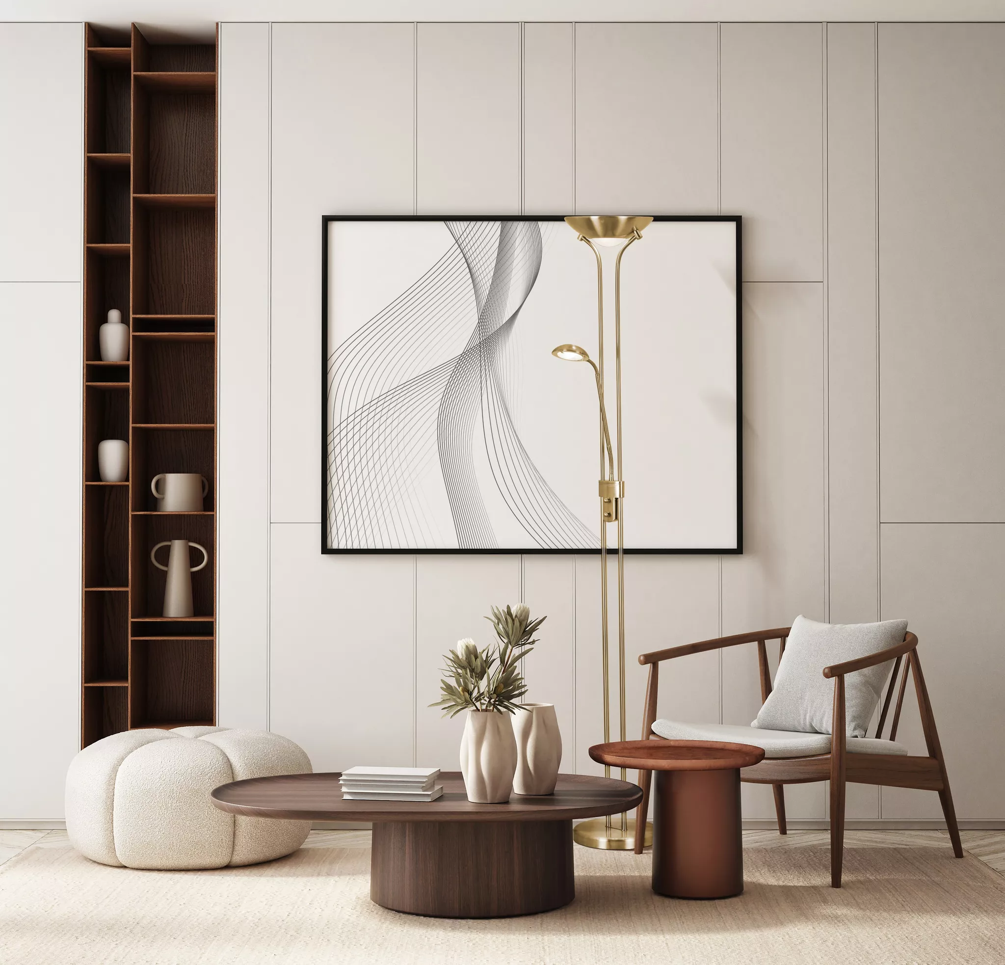 Searchlight Mother & Child LED Dimmable Floor Lamp Satin Brass