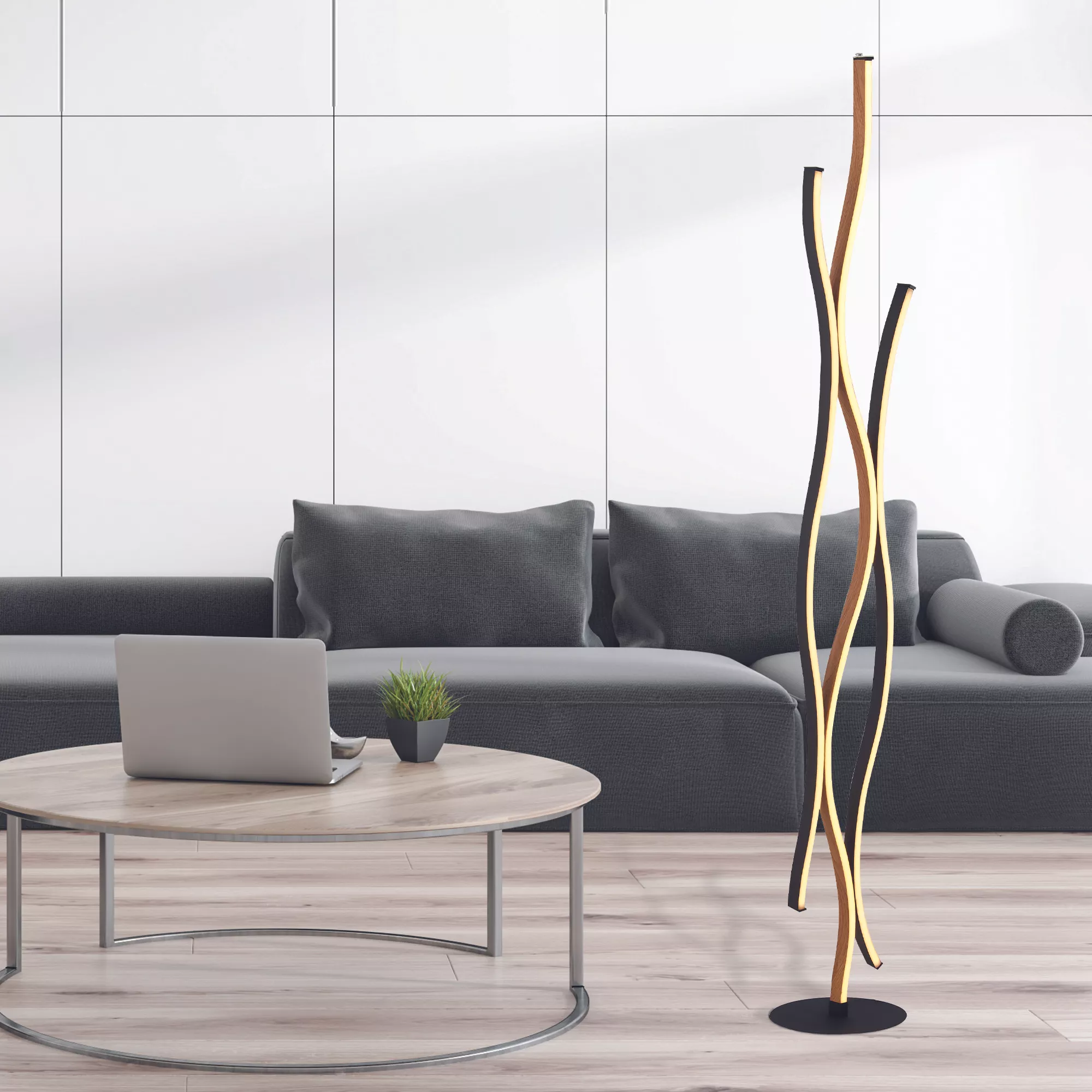 Searchlight Bloom Floor Lamp Black Metal & Wood Effect